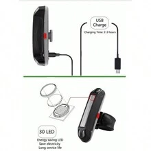 ROCKBROS Bicycle Light Waterproof Bike Taillight LED USB Rechargable Back Light Riding Warning Saddle Bike Rear Light - Black - View 8