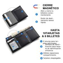 Carteras para Hombre,Tarjetero, Billetera para Hombre,RFID Bloqueo Antirrobo Tarjetero para Caballero Plegable, Con Bolsillo de Moneda Billetera para,Regalos para hombre-Grano negro - fibra de carbono negro - Ver 2