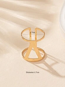 1 pieza Anillo abierto de moda con textura de metal triangular geométrico para mujer, adecuado para uso diario - Amarillo Oro - Ver 5