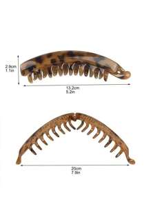 2个/套 玳瑁豹纹果冻亮面质感发夹，香蕉形带齿发爪，防滑简约马尾发圈，学习用品，发饰