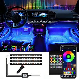 LED Car Foot Light Ambient Lamp With Cigarette Lighter Wireless Remote APP Music Control Multiple Modes Automotive Interior Decorative Lights(Excluding Batteries)