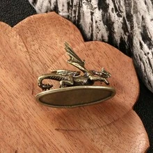 黄铜微型飞龙翼龙恐龙仿古风格装饰品，做旧饰面，最佳礼物 - 銅色 - 查看 4