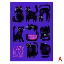 1 幅，复古黑猫动物海报懒散猫抽象帆布画现代北欧印刷墙壁艺术画客厅卧室装饰，无框架 - 藍色 - 查看 9