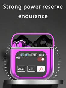 粉色液晶显示屏防噪耳机，带全彩触摸屏、ANC、智能屏幕、商务耳机 - 玫紅色 - 查看 3