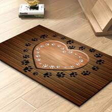 1入組仿木紋背景心形及爪印寵物餵食墊，吸水狗糧墊適用於食物和水，防污染快干狗飲水墊，寵物用品狗飯墊，適用於喝水凌亂的寵物 - 彩色 - 查看 4