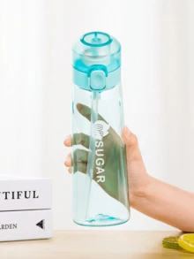 1 pieza Botella de agua deportiva con estilo, 0 azúcar y 0 calorías, taza de agua de plástico con sabor, con 1 cápsula de sabor al azar con forma de oso, adecuada para exteriores, fitness, deportes, viajes, regalo de cumpleaños - Azul - Ver 6