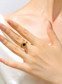 Anillo de acero inoxidable negro con números romanos chapado en oro de 18K, joyería de moda para mujer, accesorio de estilo gótico único, regalo creativo - Dorado - Ver 2