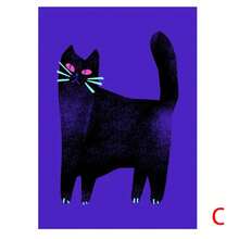 1 幅，复古黑猫动物海报懒散猫抽象帆布画现代北欧印刷墙壁艺术画客厅卧室装饰，无框架 - 藍色 - 查看 8