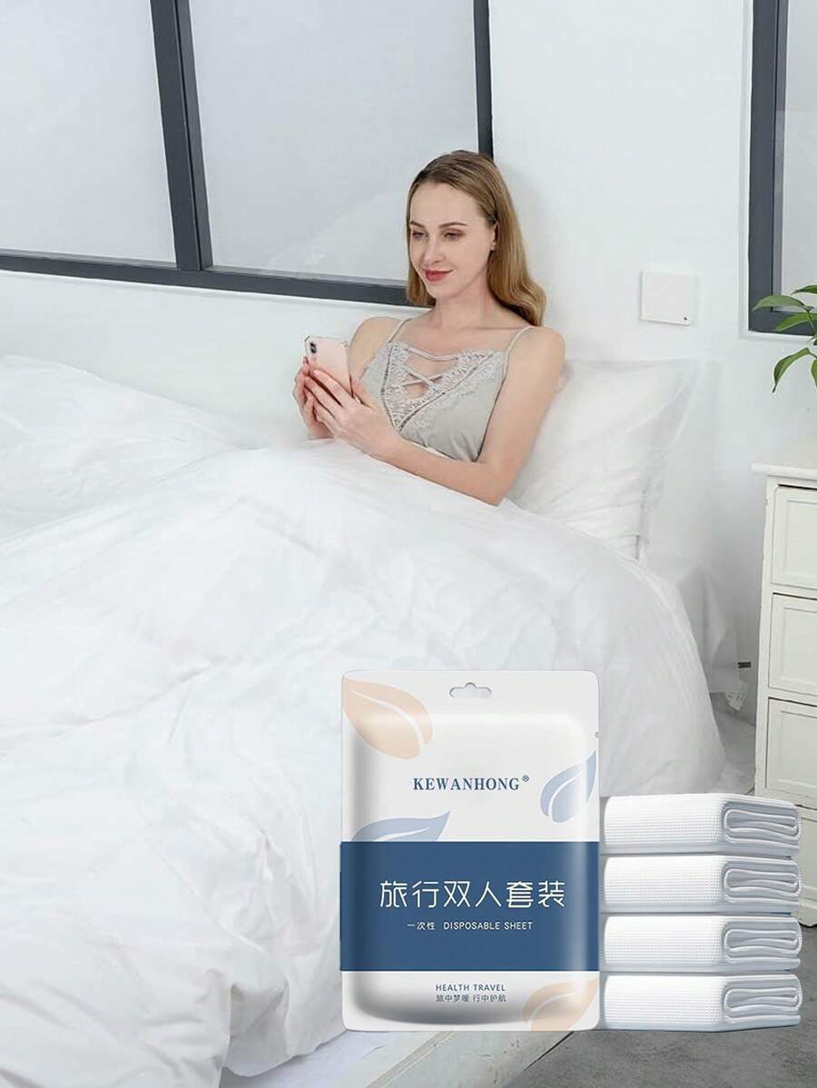 Bộ chăn ga gối đệm du lịch 4 cái/bộ - Cực kỳ tiện lợi & dùng một lần - Hoàn hảo cho khách sạn, doanh nghiệp, cắm trại, v.v. - Nhẹ, hợp vệ sinh, chất lượng cao cấp - Giải pháp ngủ thoải mái trong bao bì đóng mở nhanh - trắng - Xem 1