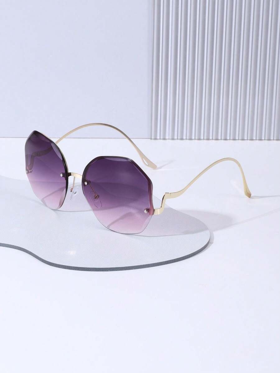 1 件女士圆形无框奢华时尚金属时尚眼镜，非常适合日常佩戴、户外旅行和派对，专为女性设计，展现您的高端品味，让您成为关注的焦点 - 彩色 - 查看 1