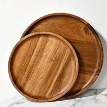 1pc, Wood Tray, Wooden Cake Pan, Simple Wooden Breakfast Plate, Reusable Fruit Plate, Household Coffee Tray, Decorative Plate, Creative Food Tray, Kitchen Supplies, Kitchen Decoration Christmas Gift - Yellow - View 9