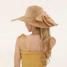 Mũ chống nắng có thể gập lại dành cho nữ, chống tia cực tím vành rộng vành màu trơn, mũ nơ đơn giản thanh lịch, thích hợp cho kem chống nắng ngoài trời đi biển, 56-58cm - Nhiều màu - Xem 4