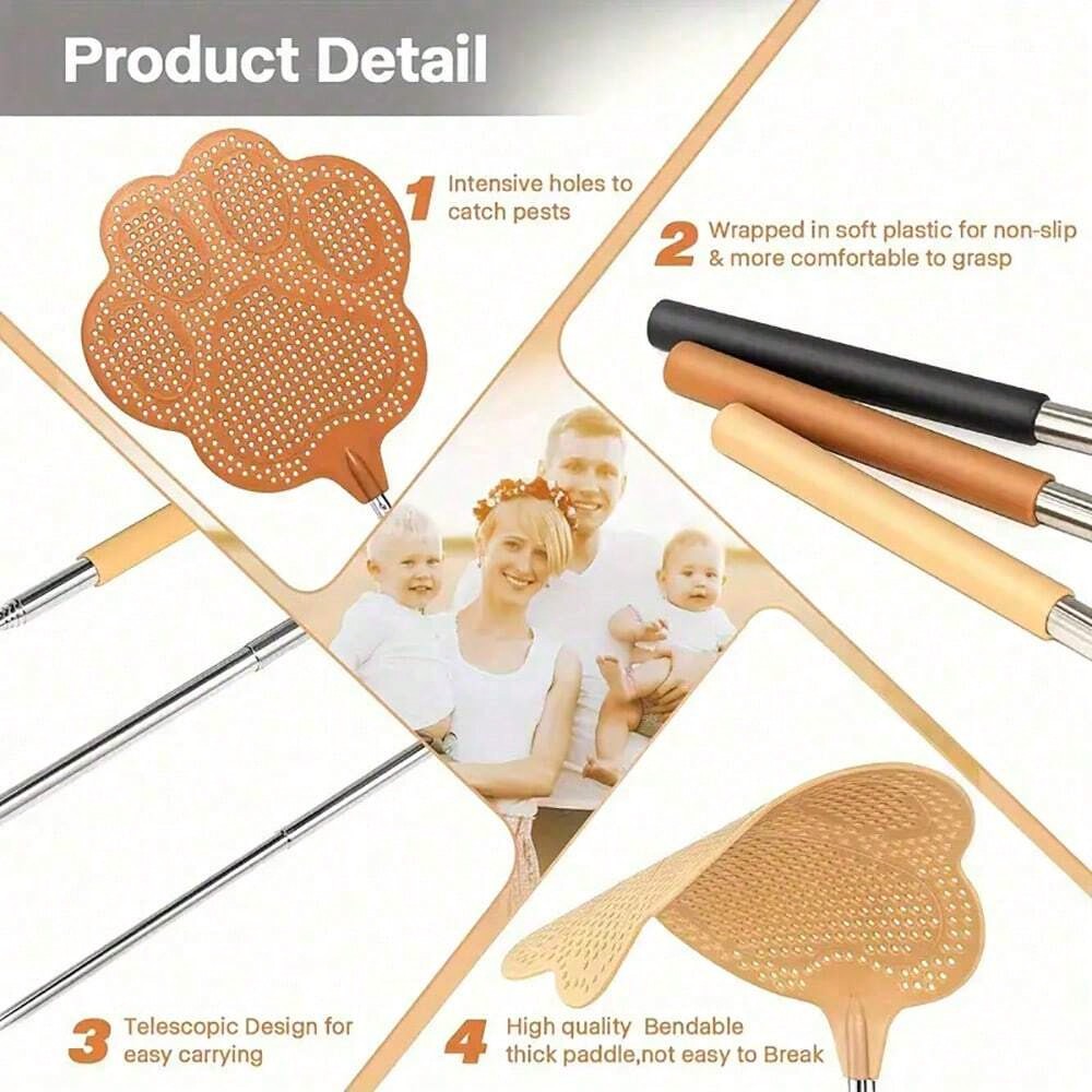 Stainless Steel Fly Swatter, Extendable Manual Fly And Insect Swatter