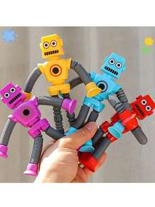 1 件 4 种颜色儿童伸缩吸盘机器人玩具，变形伸缩管坐立不安玩具，弹出管，坐立不安管感官玩具，适合男孩和女孩，儿童减压玩具，减压儿童亲子互动益智玩具，男孩和女孩礼物，3+ 玩具 - 黃色 - 查看 5