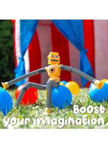 1 件 4 种颜色儿童伸缩吸盘机器人玩具，变形伸缩管坐立不安玩具，弹出管，坐立不安管感官玩具，适合男孩和女孩，儿童减压玩具，减压儿童亲子互动益智玩具，男孩和女孩礼物，3+ 玩具 - 黃色 - 查看 7