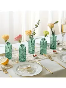 6pcs Glass Flower Vases, 5.2 Inch Tall Mini Rhinestone Vases In Bulk, Small Vases For Decor, Center Pieces, Vintage Bottles For Tabletop, Wedding, Party, Home, Halloween And Decor Gifts Birthday Graduation Home Decor Room Decor Glass Vase - Three Colors - View 8