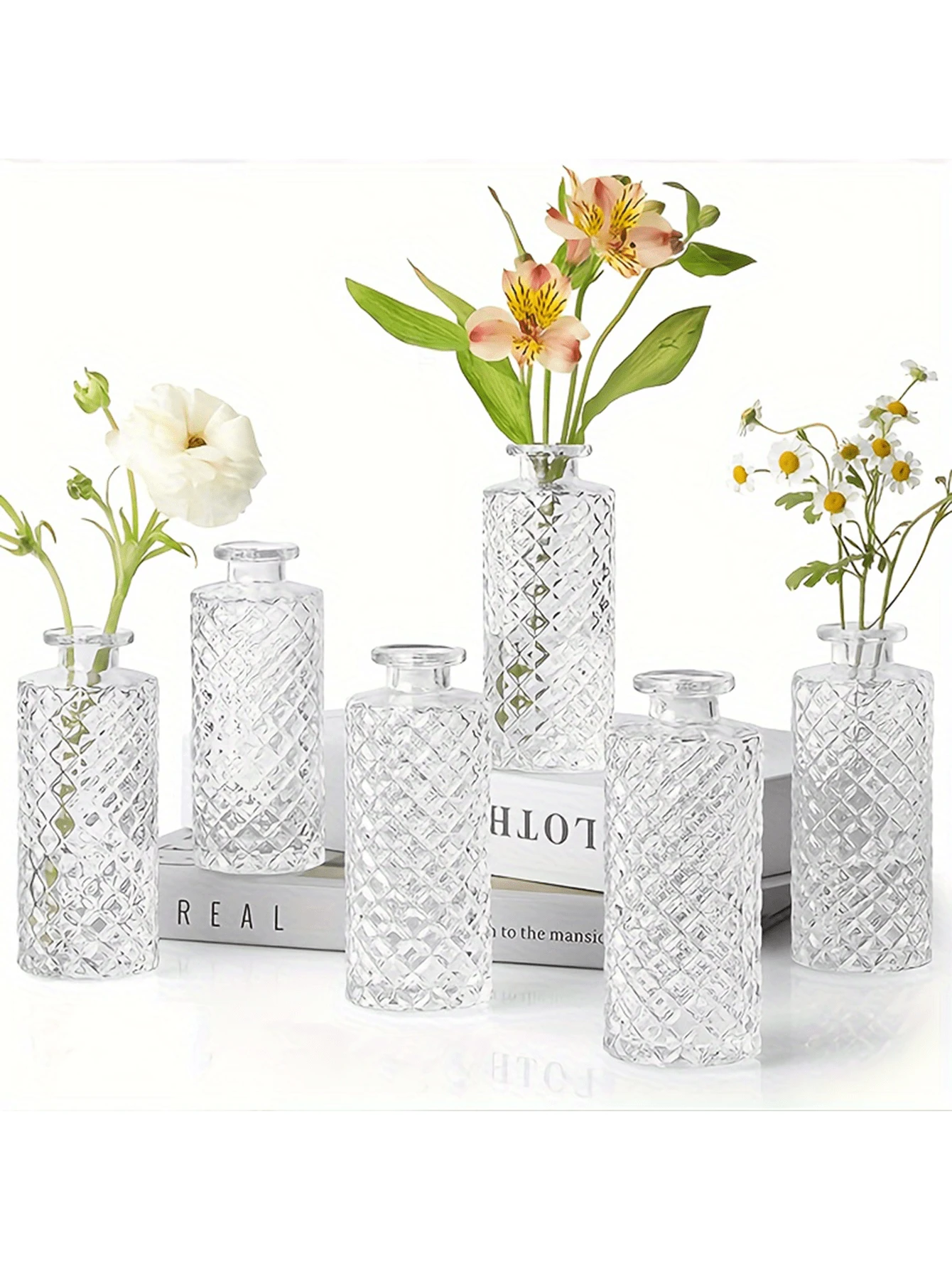 6pcs Glass Flower Vases, 5.2 Inch Tall Mini Rhinestone Vases In Bulk, Small Vases For Decor, Center Pieces, Vintage Bottles For Tabletop, Wedding, Party, Home, Halloween And Decor Gifts Birthday Graduation Home Decor Room Decor Glass Vase