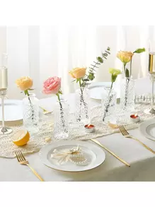 6pcs Glass Flower Vases, 5.2 Inch Tall Mini Rhinestone Vases In Bulk, Small Vases For Decor, Center Pieces, Vintage Bottles For Tabletop, Wedding, Party, Home, Halloween And Decor Gifts Birthday Graduation Home Decor Room Decor Glass Vase - Three Colors - View 7