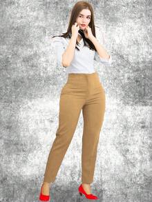 Women's Stretch Pleated Dress Pants - Camel - View 2