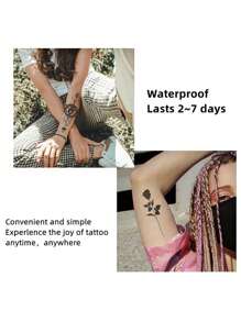 Pegatina de tatuaje temporal de flores para hombre y mujer, resistente al agua y de larga duración, tatuaje temporal desechable,tatuajes maquina para tatuar tatuajes falsos - Negro - Ver 3