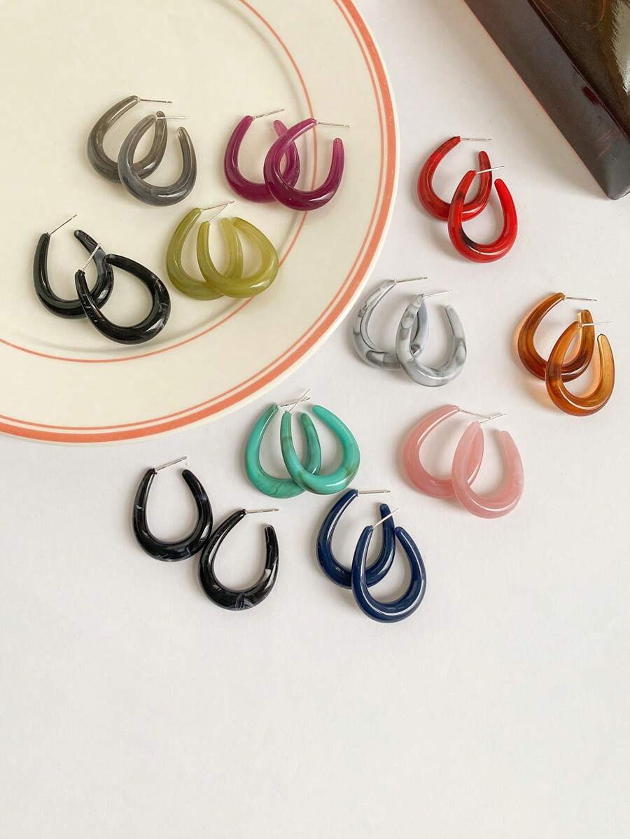 1 đôi Phổ biến nhất Cổ điển Hình chữ U vui tươi & Vòng khuyên tai đơn giản Thích hợp Đối với Của phụ nữ Mặc hàng ngày - màu đen - Xem 1