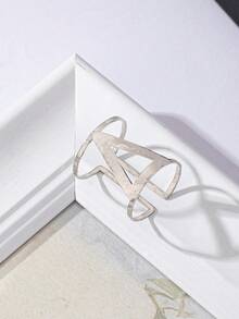 1 pieza Anillo abierto de moda con textura de metal triangular geométrico para mujer, adecuado para uso diario - Amarillo Oro - Ver 7