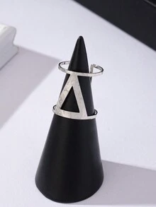 1 pieza Anillo abierto de moda con textura de metal triangular geométrico para mujer, adecuado para uso diario - Amarillo Oro - Ver 4