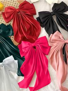 1pc Ladies' Elegant Oversized Bowknot Hair Clip Ribbon Satin Bow Barrette With Spring Clasp For Fixing Hair Bun Casual - Multicolor - View 6