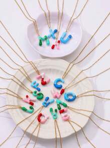 1入組多巴胺彩色氣泡字母頭飾項鍊，適合女孩子，可愛的氣球字母名稱項鍊，不鏽鋼鎖骨鏈，夏季時尚珠寶配飾（隨機顏色）