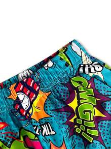 2pcs Tween Boy Casual Sports Letter & Smiling Face Print T-Shirt And Fashionable Casual Print Beach Shorts, Spring/Summer