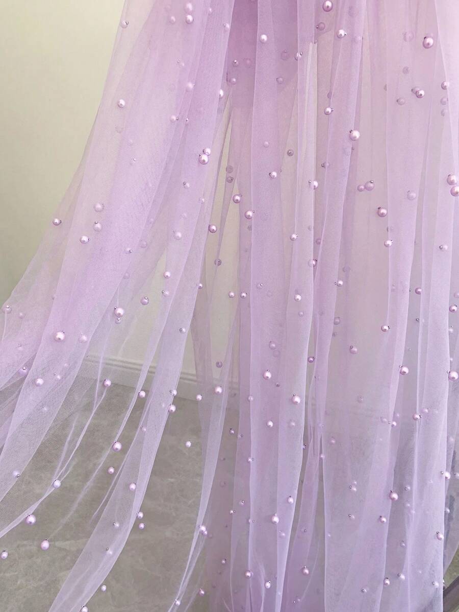 1 块紫色仿珍珠纱桌布，适用于甜点桌装饰、派对、聚会、餐桌背景装饰、圣诞节 - 紫色 - 查看 1