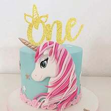 1入金色閃粉獨角獸角一蛋糕插旗，獨角獸主題1周歲生日蛋糕裝飾插牌，供應1周歲主題派對用品 - 金色 - 查看 5