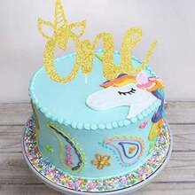 1入金色閃粉獨角獸角一蛋糕插旗，獨角獸主題1周歲生日蛋糕裝飾插牌，供應1周歲主題派對用品 - 金色 - 查看 4