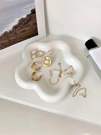 1个花朵图案美甲水钻首饰收纳托盘，创意厨房装饰托盘，可用于收纳首饰、项链、耳环、手镯，女士礼物，圣诞礼物，女士送礼佳品