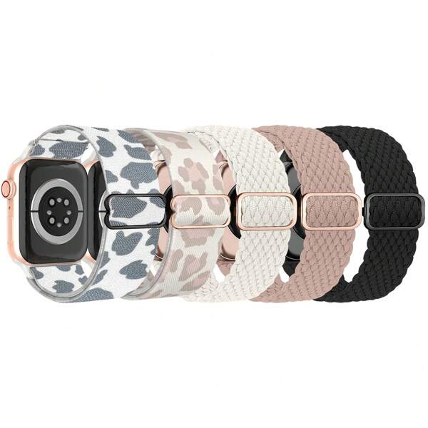5 Packs Braided Solo Loop Compatible With Apple Watch Band 38mm 40mm 41mm 42mm 44mm 45mm 49mm For Women Men, Stretchy Elastic Sport Straps Wristbands Compatible With Apple Watch Series 9 8 7 6 5 4 3 2 1 SE Ultra Ultra 2