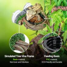 REPTI ZOO Crested Gecko Feeding Ledge, Reptile Water Food Dish For Bearded Dragon Lizard Snake Turtle, Vine Reptile Feeder Bowl Terrarium Tank Decor Accessories - Single Feeder - View 3