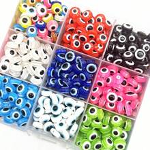 50pcs Fashionable Evil Eye Shaped Flat Beads, 8x5mm, With Straight Hole, DIY Jewelry Accessories For Necklace & Bracelet Making