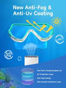 MYSTYLE 帶鼻罩潛水面鏡，彈性布料水肺面鏡，附防霧防破鏡片，適用於7-15歲青少年 - 薄荷綠 - 查看 5