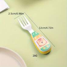 Juego de cucharilla y tenedor de acero inoxidable para niños de 2 piezas, lindo cubierto de alimentación para bebés para uso en el hogar - Verde - Ver 2