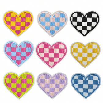 9pcs Lattice Love Iron On Patches, Sew On Embroidered Applique Repair Patch DIY Crafts Projects For Clothing Jacket Jeans Pants Dress Backpack Hat Decorations Gifts