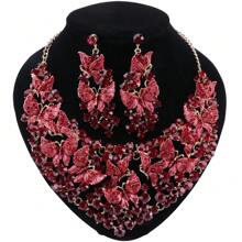 1 Set Luxus Kristall Schmetterling Halskette & Ohrringe Schmuckset, geeignet für Frauen Hochzeiten, Galas, Partys, Jahrestage, Valentinstag, Geburtstags Geschenke