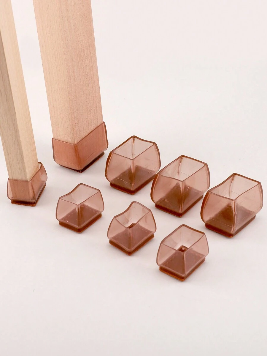 4pcs  Chair Leg Floor Protector, Rectangular Silicone Chair Leg Covers, Small Floor Felt Pads, Noise Reduction, Furniture Accessories - Brown - View 1