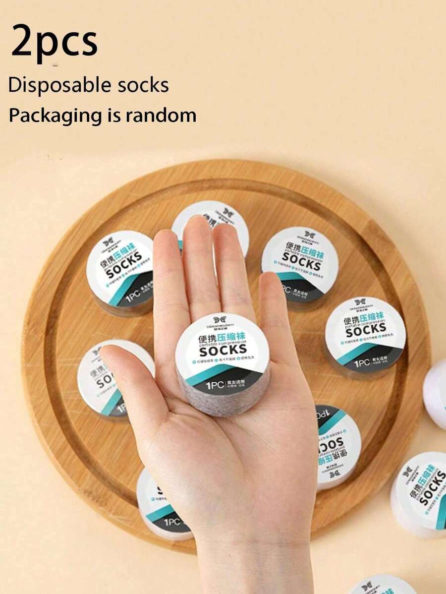 2Pairs Gray Disposable Socks Travel Business Breathable Compression Medium And Short Portable SoCks - Grey - View 1