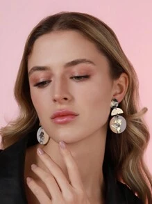 1pair Geometric Patchwork Soft Ceramic Material Camel & Foil Decor Drop Earrings, Suitable For Parties, Travel, Vacation And As Gifts - Camel - View 7