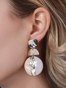 1pair Geometric Patchwork Soft Ceramic Material Camel & Foil Decor Drop Earrings, Suitable For Parties, Travel, Vacation And As Gifts - Camel - View 8