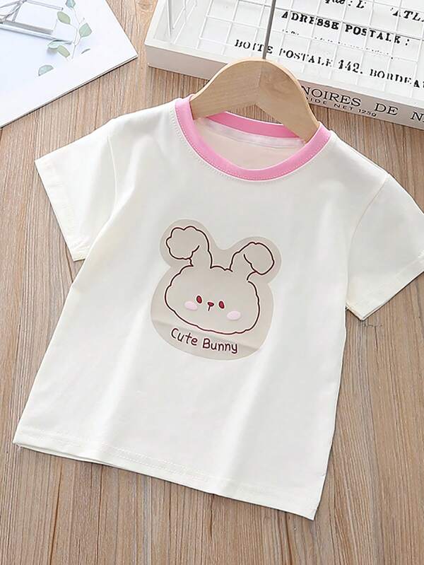 Summer New Arrivals Young Girls Stylish T-Shirt, Cartoon Print Casual Top For Children