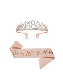 2 件/套 10 岁/11 岁/15 岁/16 岁/18 岁/21 岁生日腰带和头饰玫瑰金生日腰带皇冠 10 岁和精美腰带和头饰 10 岁生日礼物，适合 10 岁生日快乐派对礼品用品、圣诞节 - 玫瑰金 - 查看 6