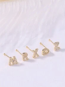 KARYOKO 1 件装细金色首字母鼻钉女款闪亮 CZ 字母鼻骨软球针鼻钉珠宝礼物 - 金色 - 查看 2