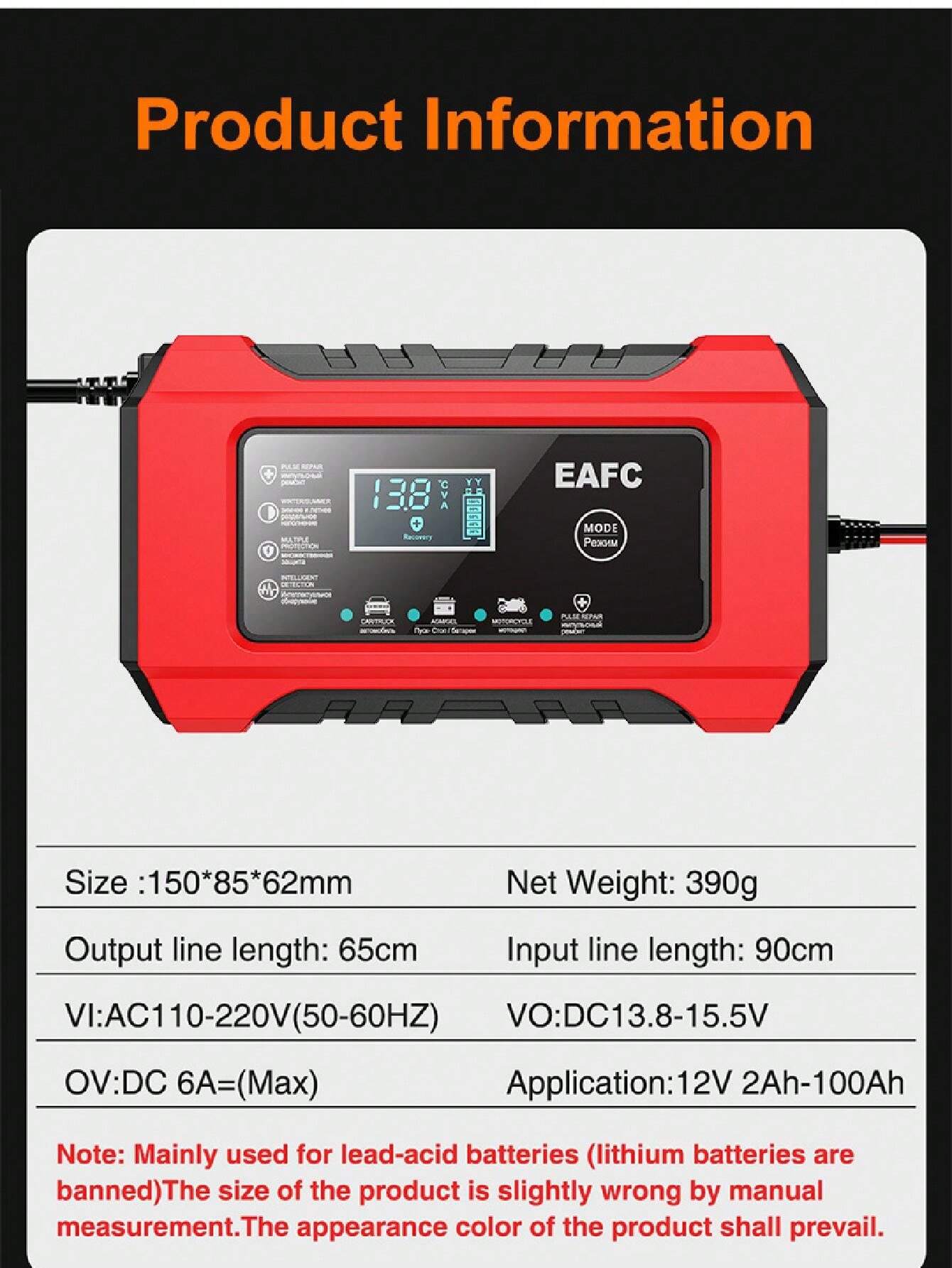 Car Battery Charger, 12V 6A Smart Battery Trickle Charger Auto 12V