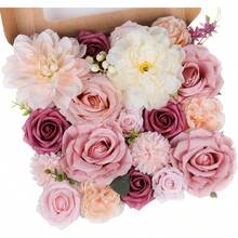 Rose Artificial Flowers Combo Fake Flowers Pink Roses Silk Flowers With Stems For DIY Bridal Wedding Bouquets Centerpieces Arrangements Table Party Baby Shower Home Decor (Champagne Pink)